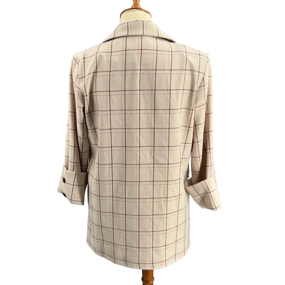 Women’s Plaid Double Breasted Blazer Jacket Beige Brown Check Size M Unbranded - Picture 5 of 5